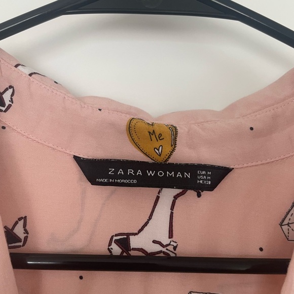 Zara Woman Pink Blouse with Dog, Heart & Diamond Print – Size M - Picture 4 of 4